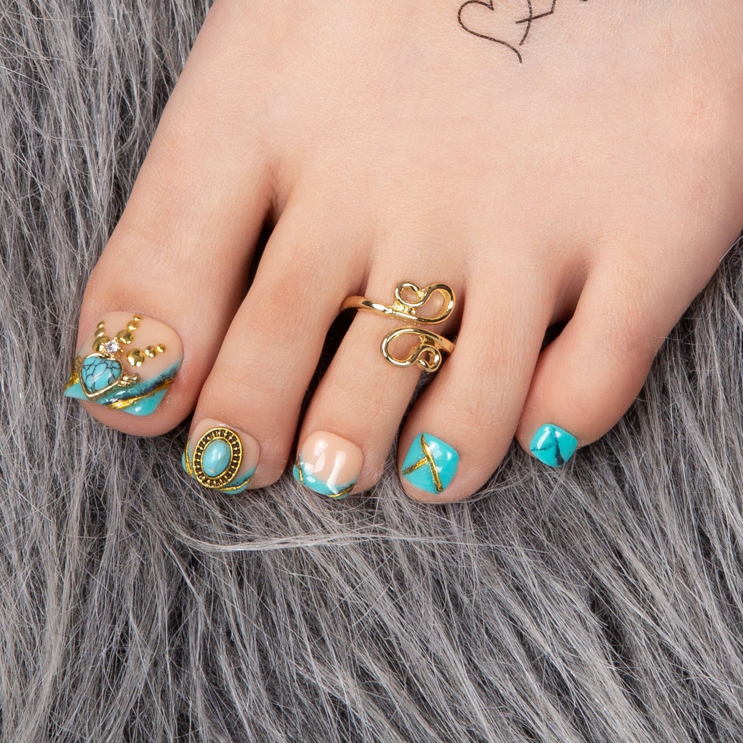 Turquoise Blue French Tip T122 Toe Nails