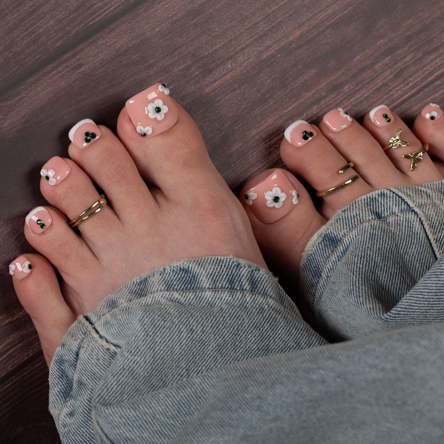 Floral French Tip T70 Toe Nails