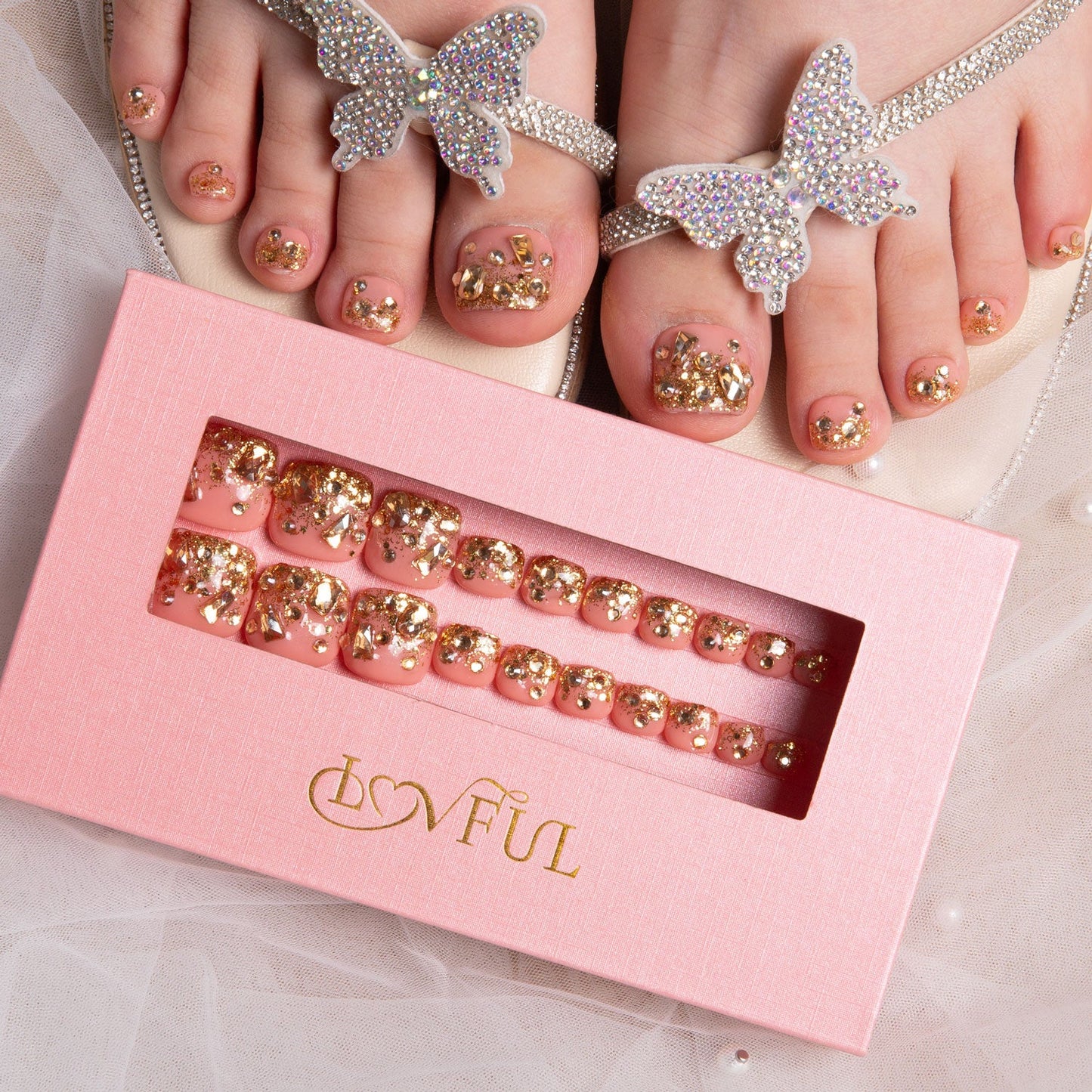 Golden Glitter T84 Toe Nails