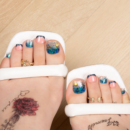 Cancer Blue French Tip T188 Toe Nails