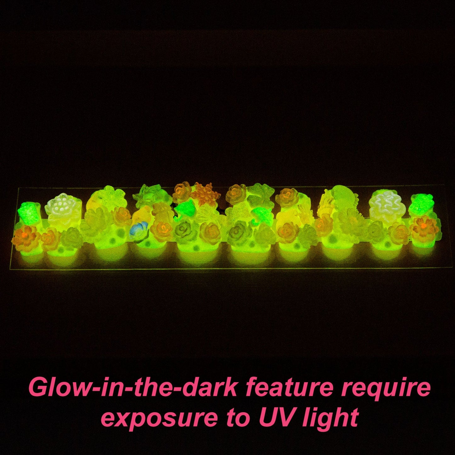 Glow Magic Yellow Handmade Nails GLOW IN THE DARK H220