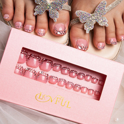 pink rhinestone pedicure