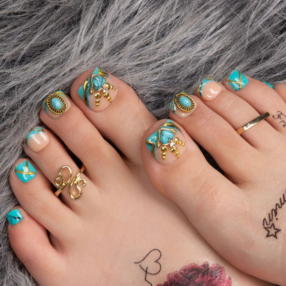 Turquoise Blue French Tip T122 Toe Nails