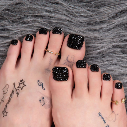 Classic Black Rhinestone T146 Toe Nails