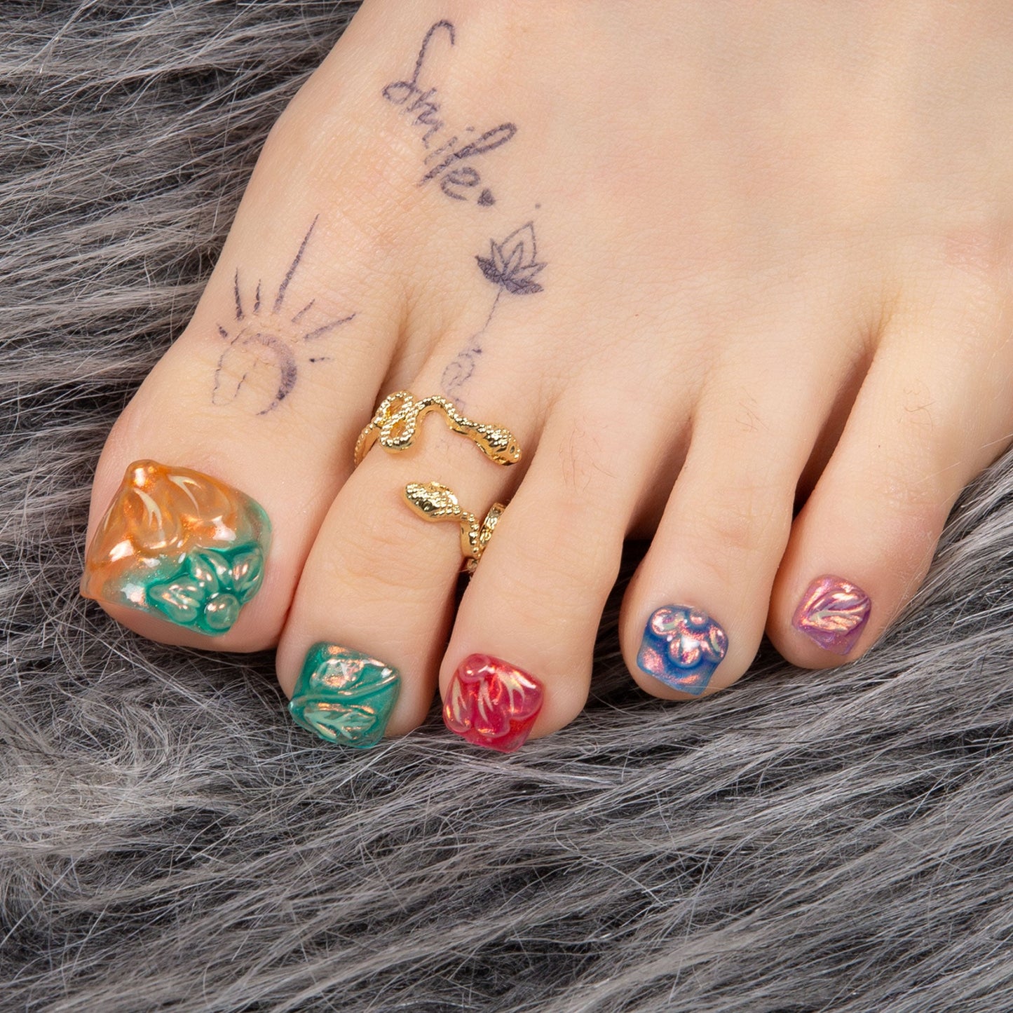 Charming Rainbow T341 Toe Nails