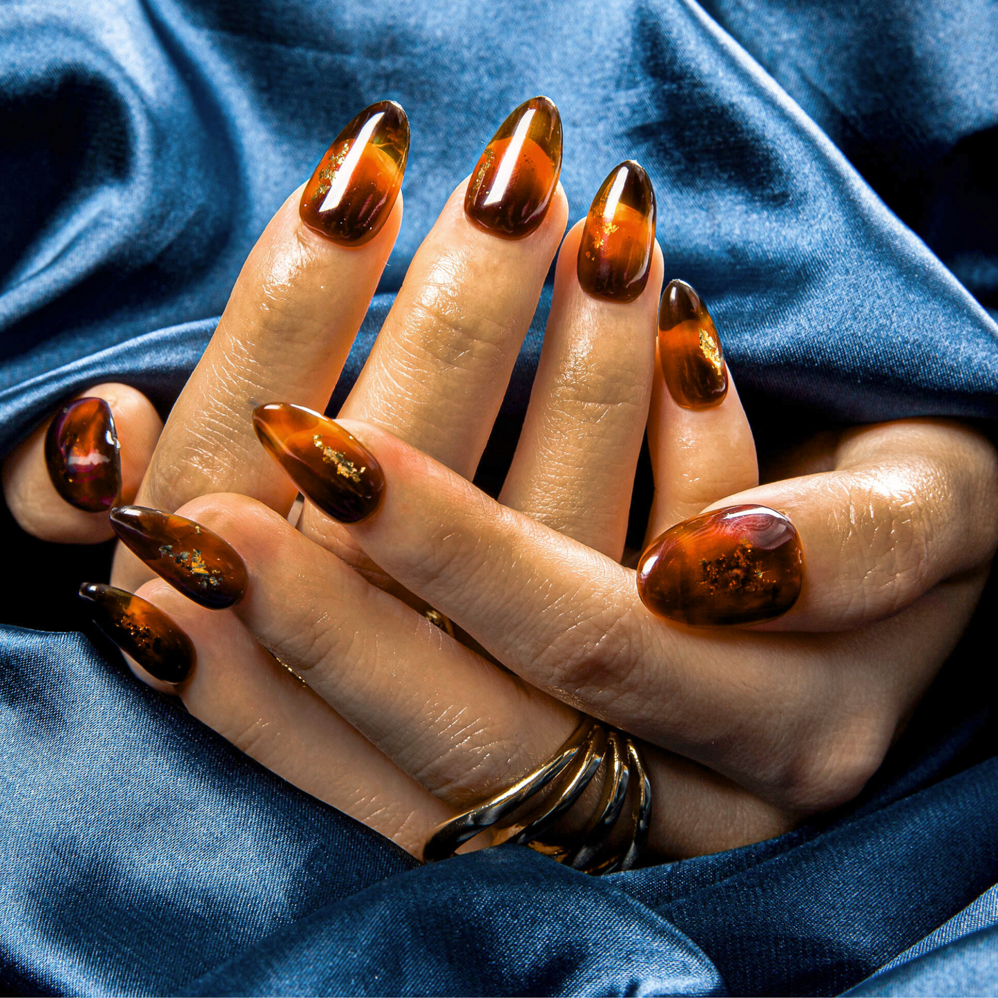 Dark Cognac Gleam Handmade Nails H507