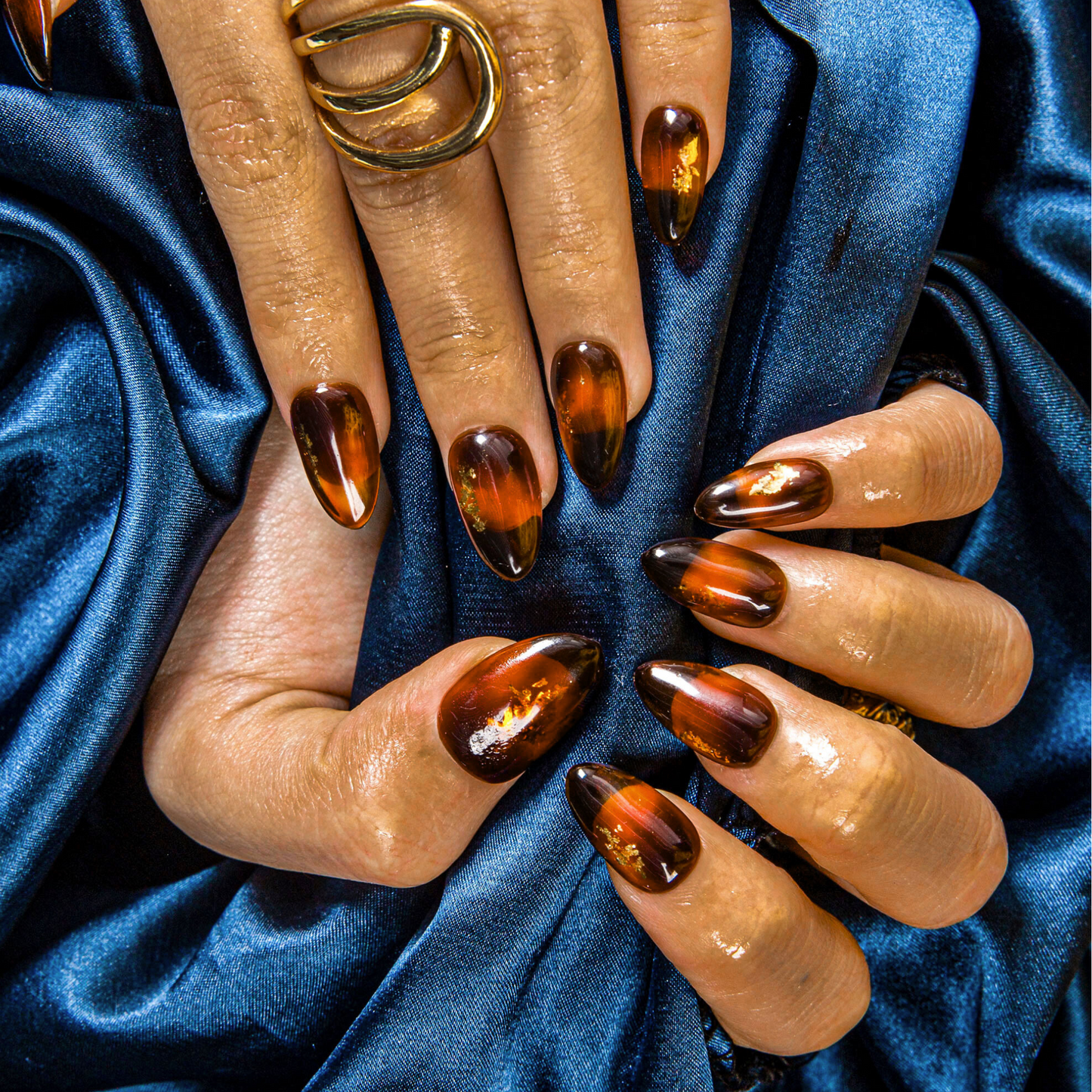 Dark Cognac Gleam Handmade Nails H507