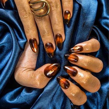 Dark Cognac Gleam Handmade Nails H507