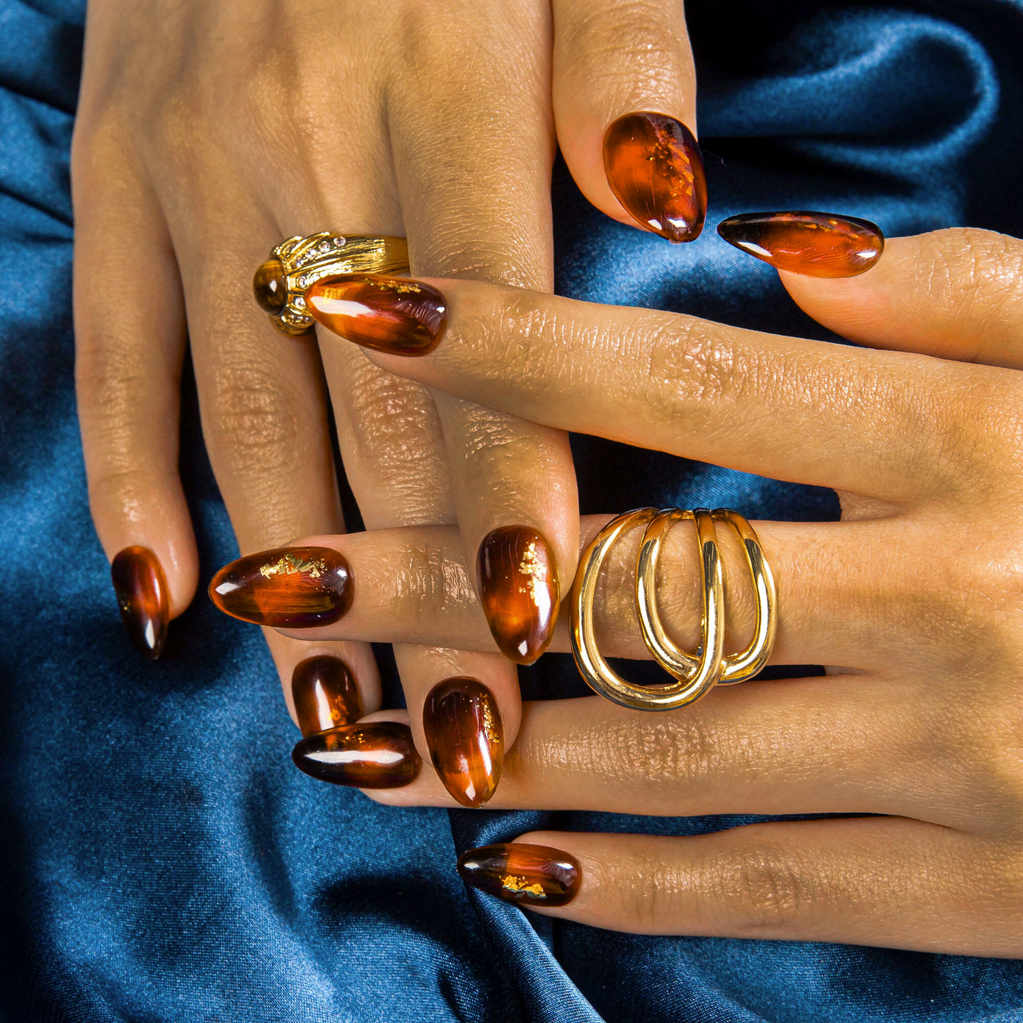 Dark Cognac Gleam Handmade Nails H507