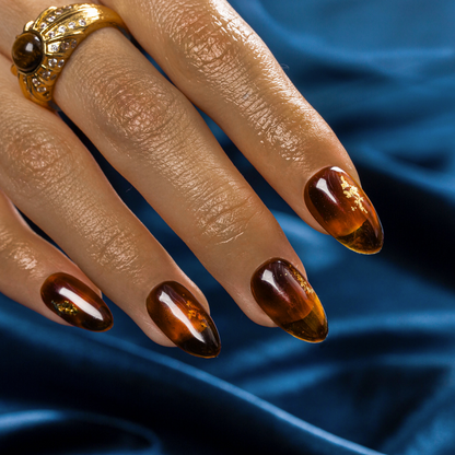 Dark Cognac Gleam Handmade Nails H507