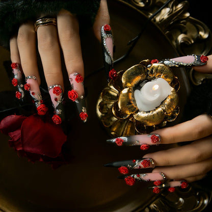 Scarlet Noir Handmade Nails H451