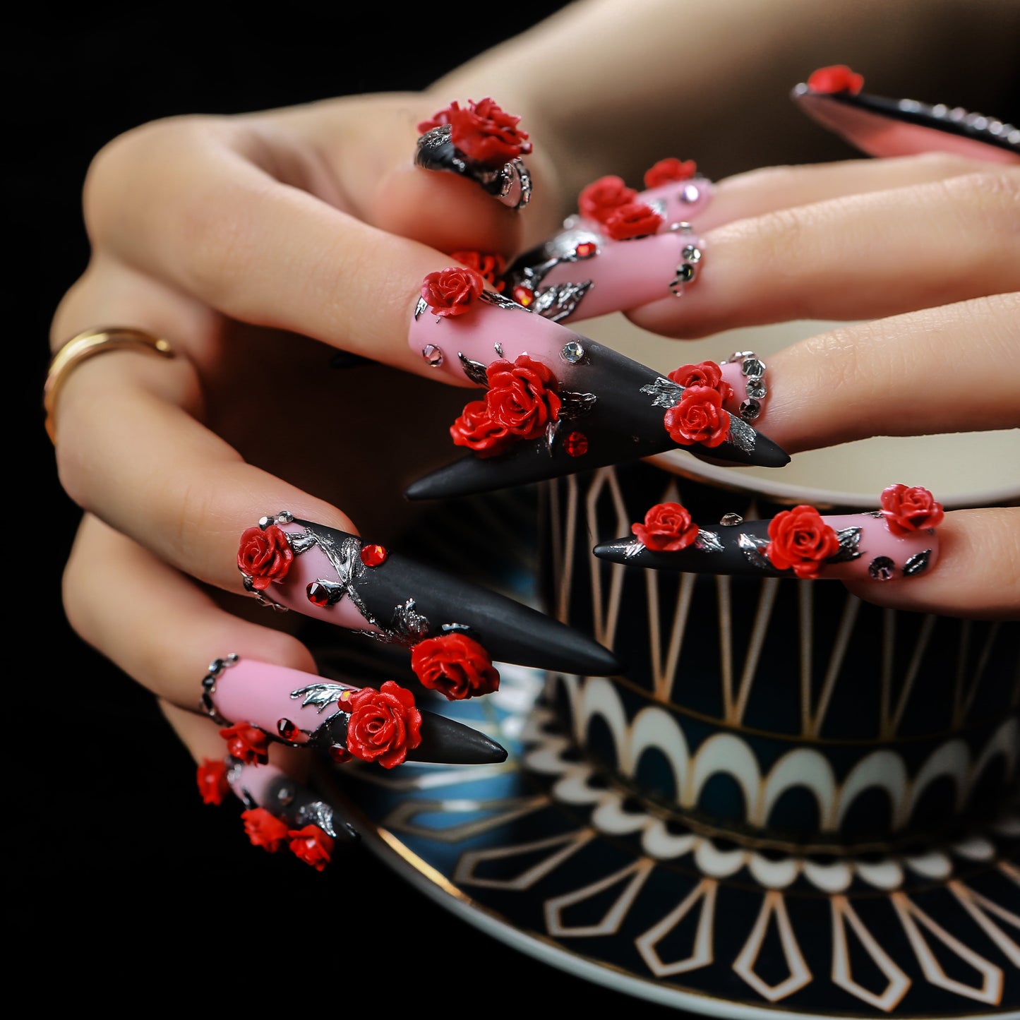 Scarlet Noir Handmade Nails H451