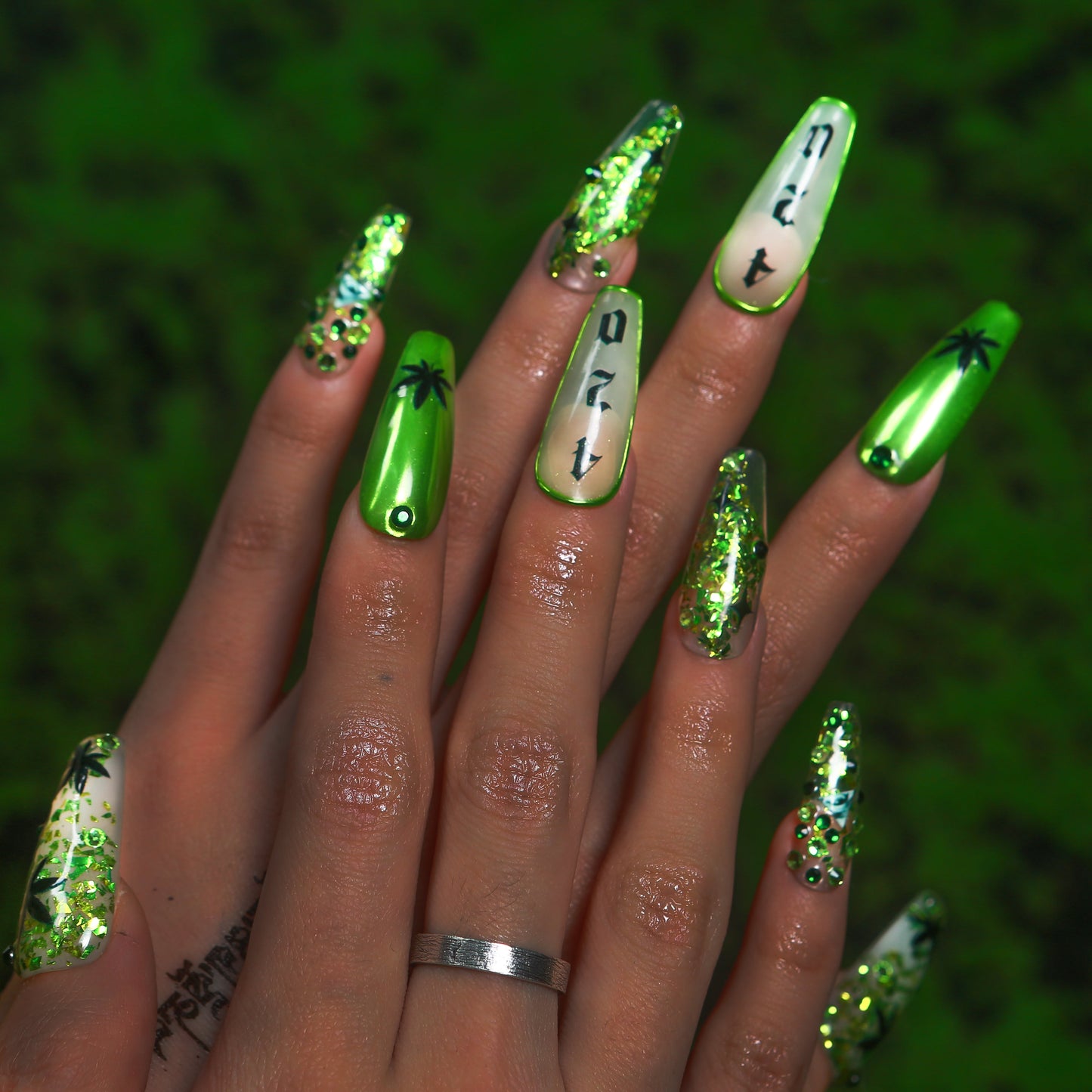 Emerald Haze Handmade Nails H429