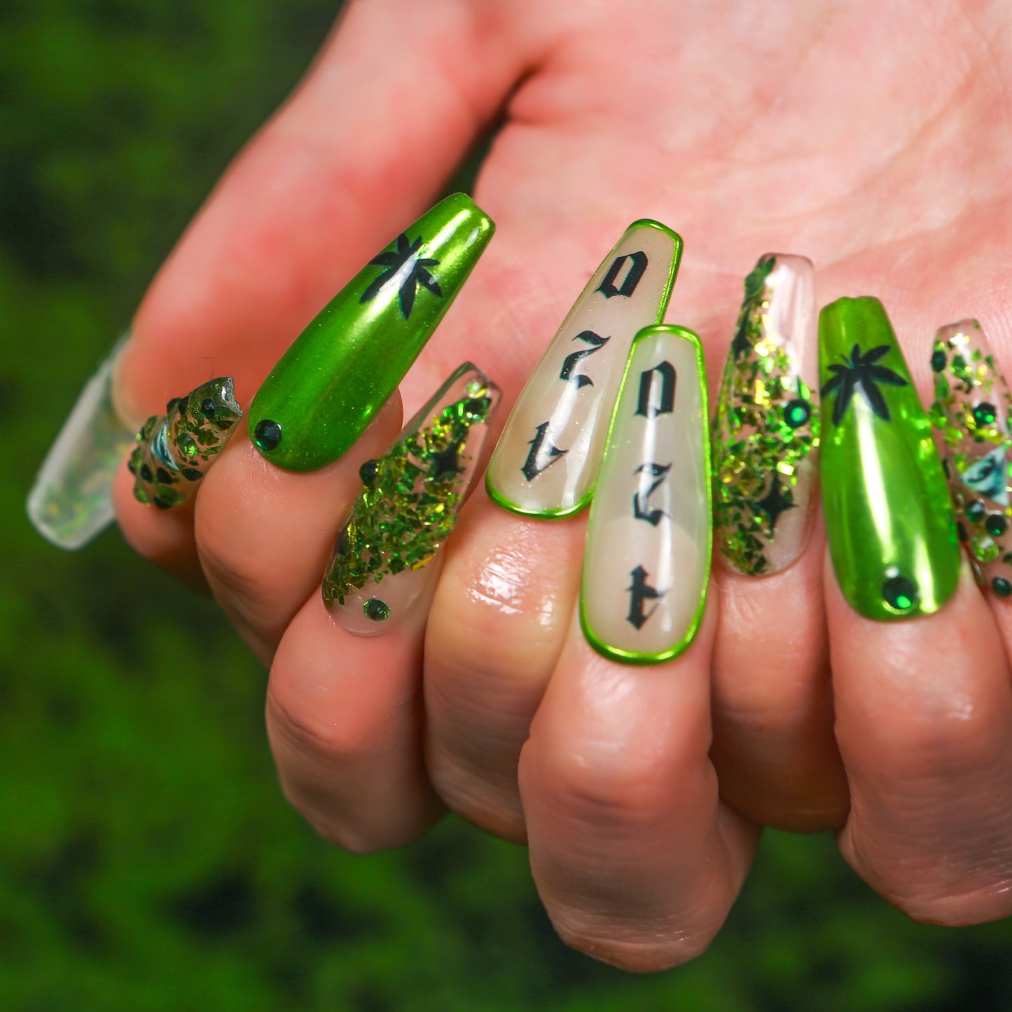 Emerald Haze Handmade Nails H429