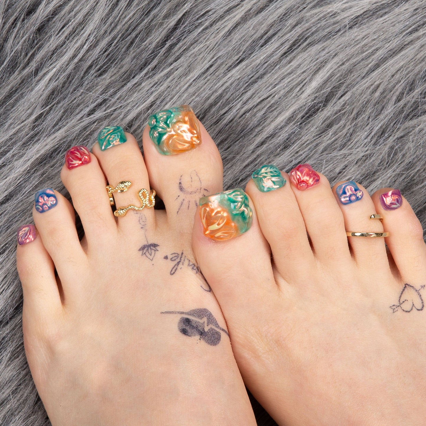 Charming Rainbow T341 Toe Nails