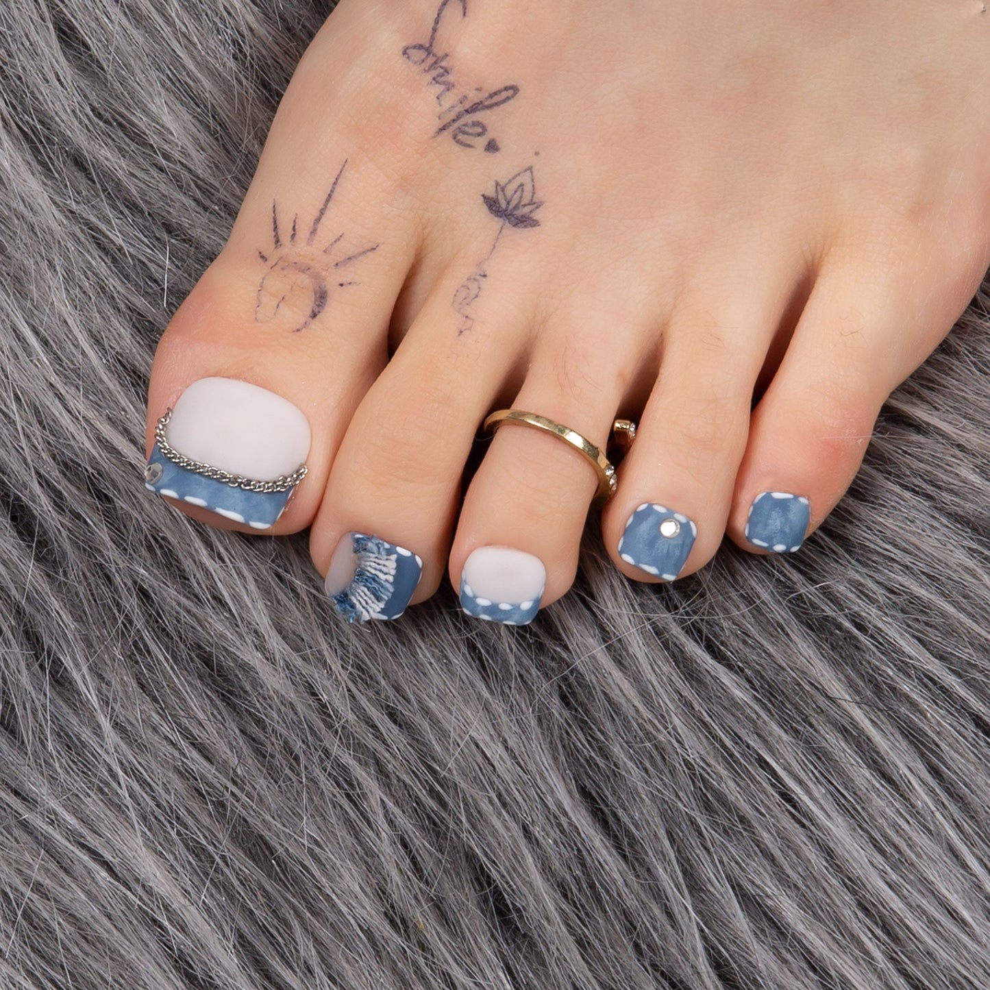 The Street Dancer Blue French Tip T61 Toe Nails