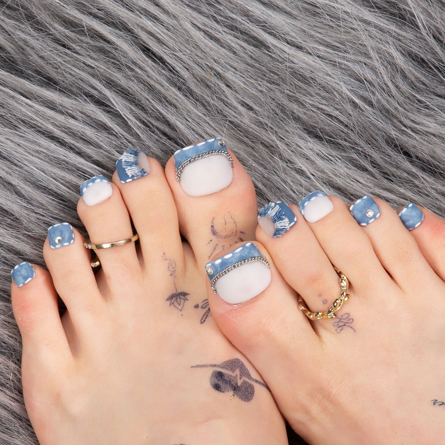 The Street Dancer Blue French Tip T61 Toe Nails