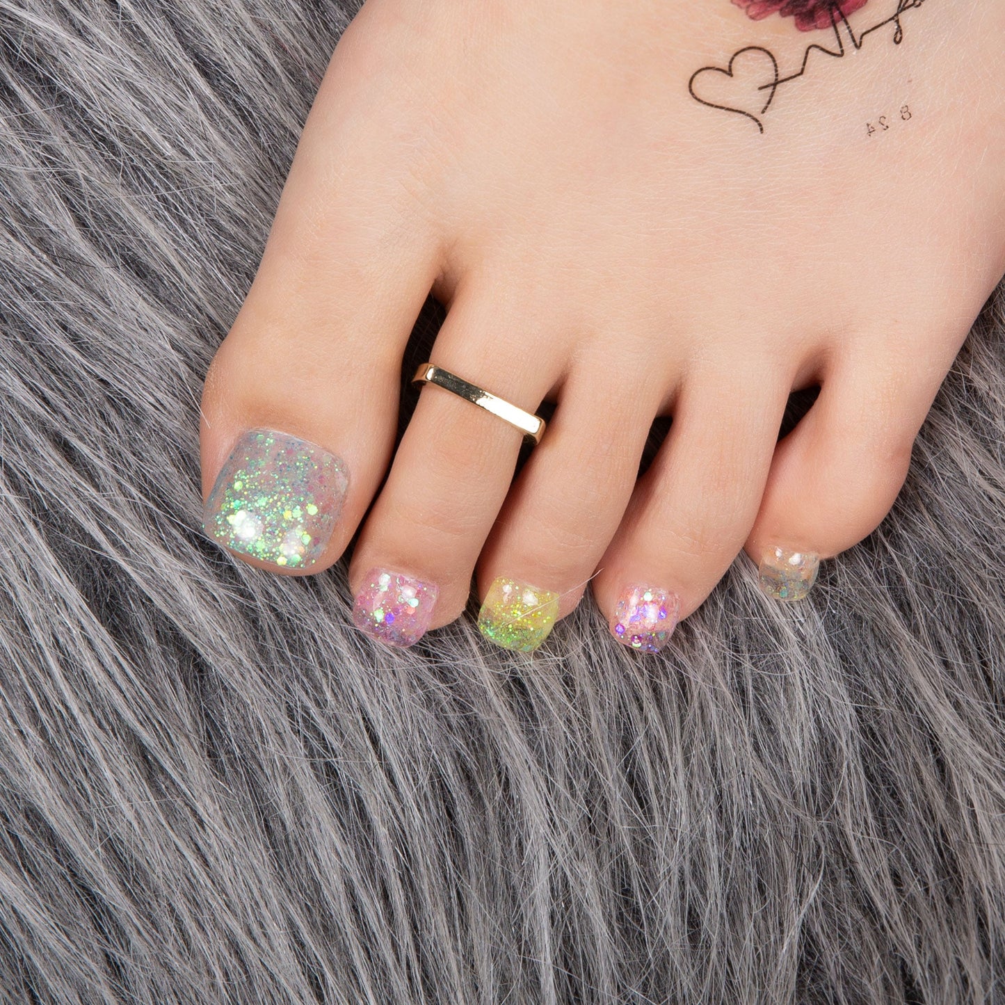 Coral Dream Rhinestone T59 Toe Nails