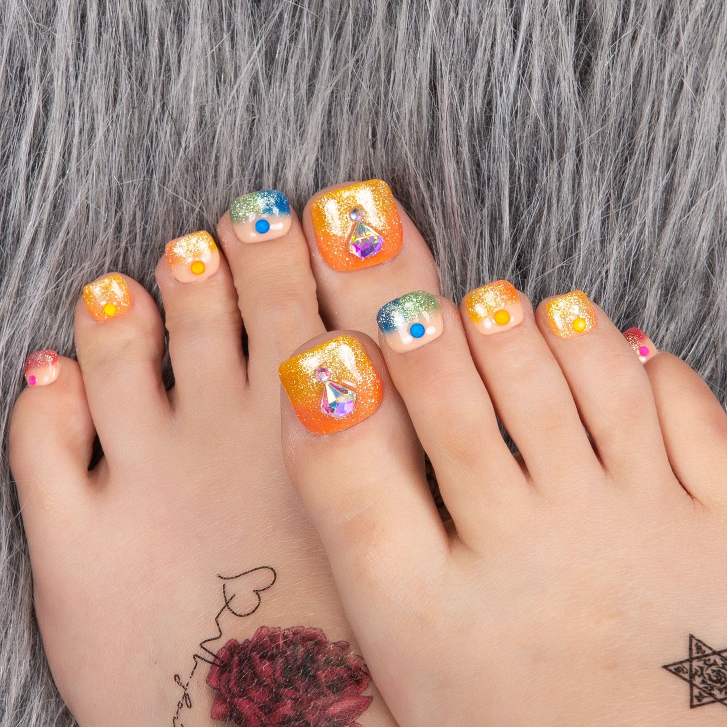Rainbow Glass T252 Toe Nails