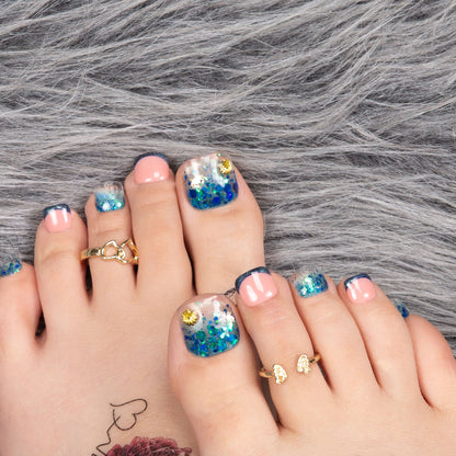 Cancer Blue French Tip T188 Toe Nails