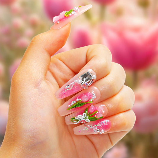 Blushing Tulips Handmade Nails H459