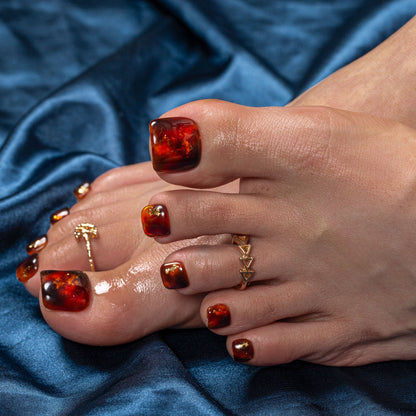 Dark Cognac Gleam T507 Toe Nails - 20Pcs Free Size