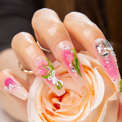 Blushing Tulips Handmade Nails H459