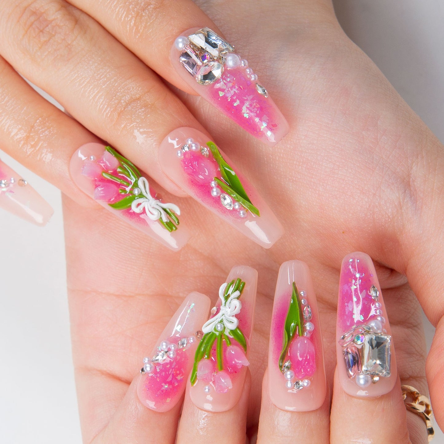 Blushing Tulips Handmade Nails H459