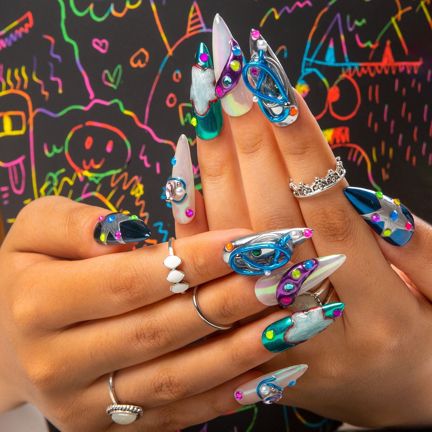 Nebula Noir Handmade Nails H465