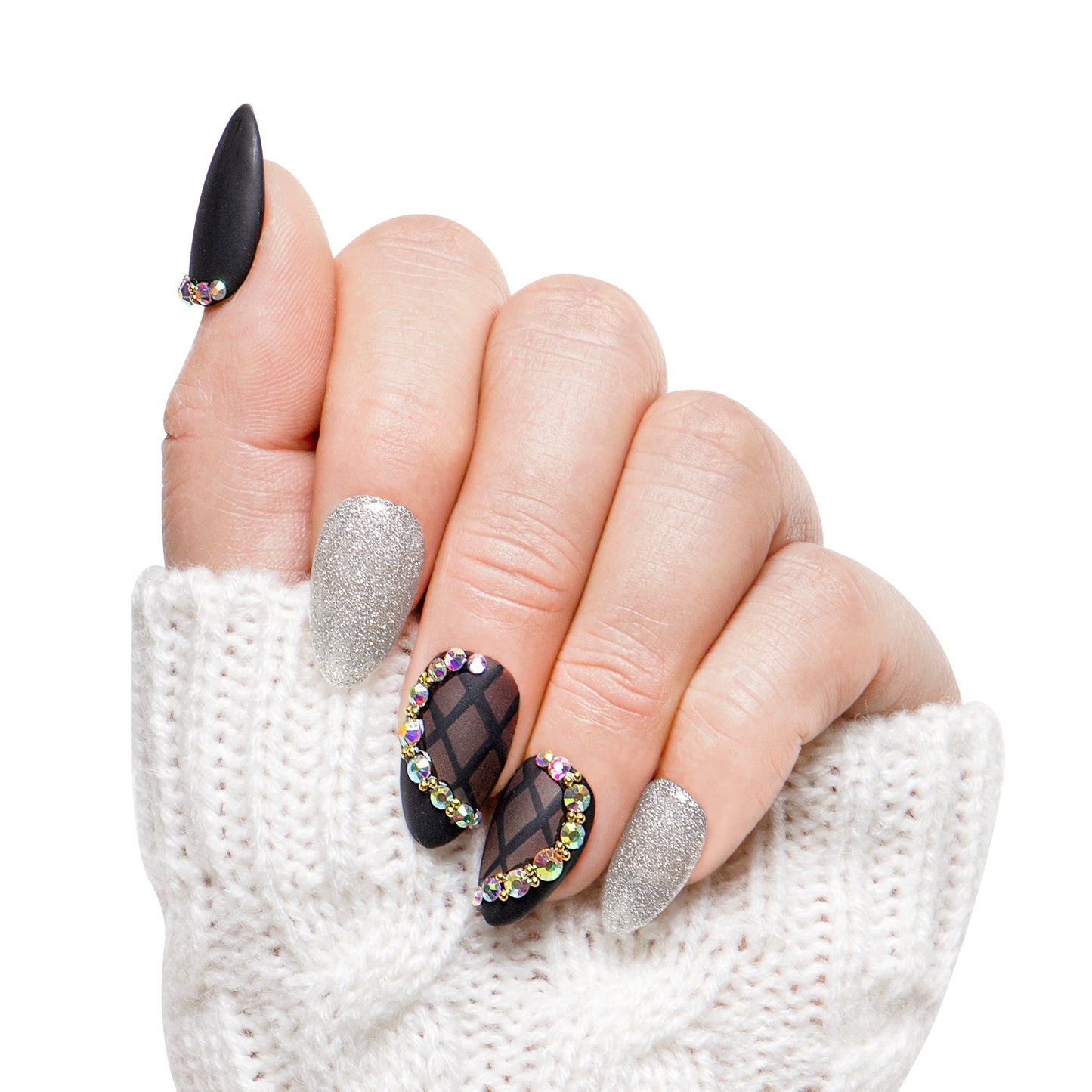 Black Lace Handmade Nails H114