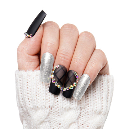 Black Lace Handmade Nails H114