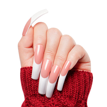 Coffee Latte French Tip Handmade Nails H12