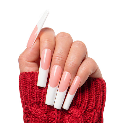 Coffee Latte French Tip Handmade Nails H12