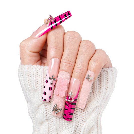Safari Love Pink Handmade Nails H128