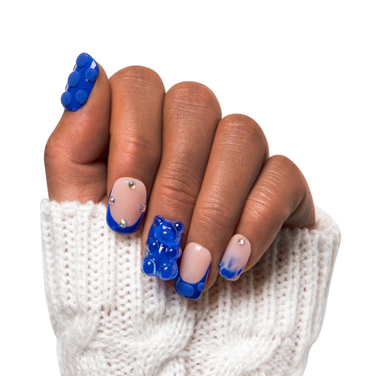 Little Blue Bear Blue French Tip Handmade Nails H132