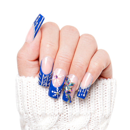 Snow Waltz Blue French Tip Handmade Nails H140