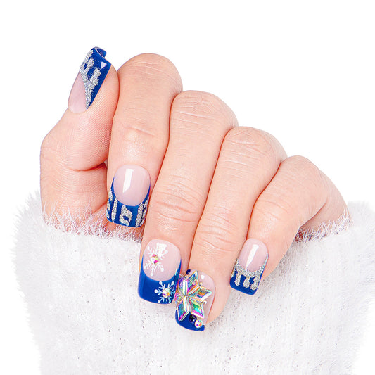 Snow Waltz Blue French Tip Handmade Nails H140