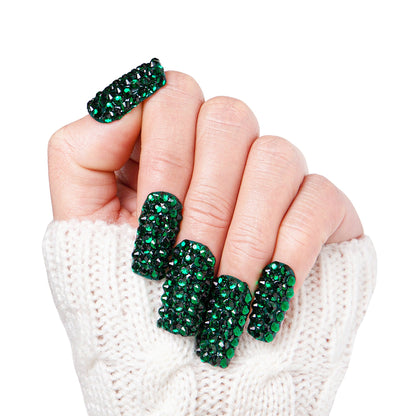 Classic Green Rhinestone Handmade Nails H147