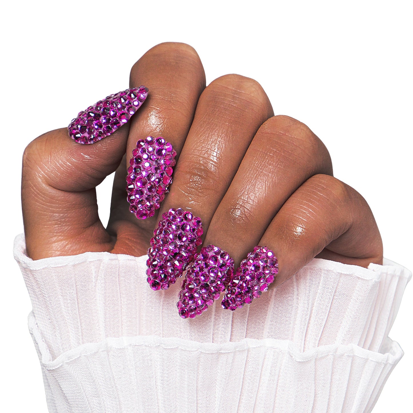 Classic Pink Rhinestone Handmade Nails H150