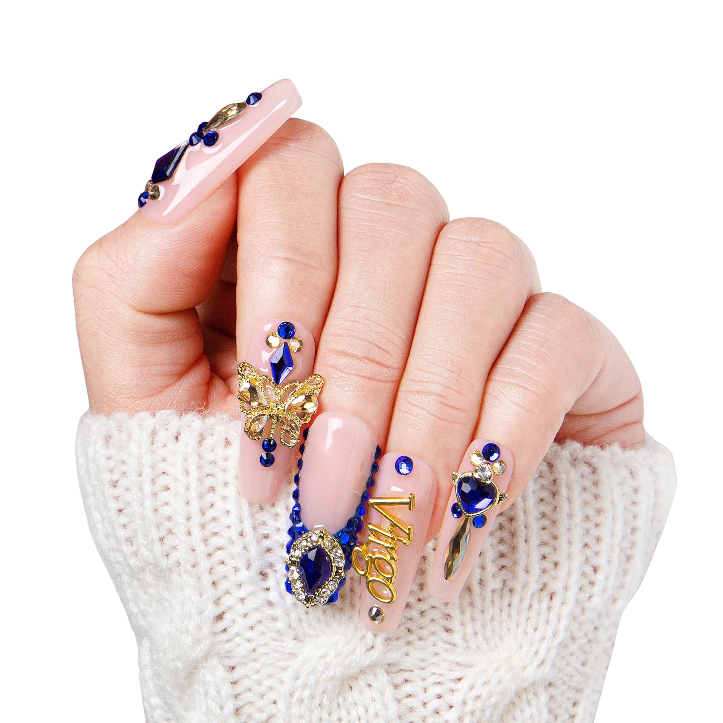 Virgo Blue French Tip Handmade Nails H164