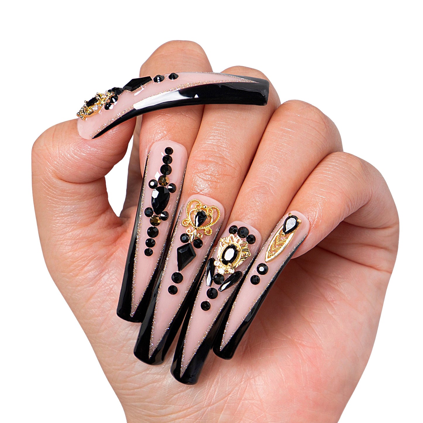 Obsidian Palace Black French Tip Handmade Nails H165