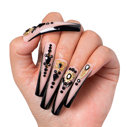 Obsidian Palace Black French Tip Handmade Nails H165