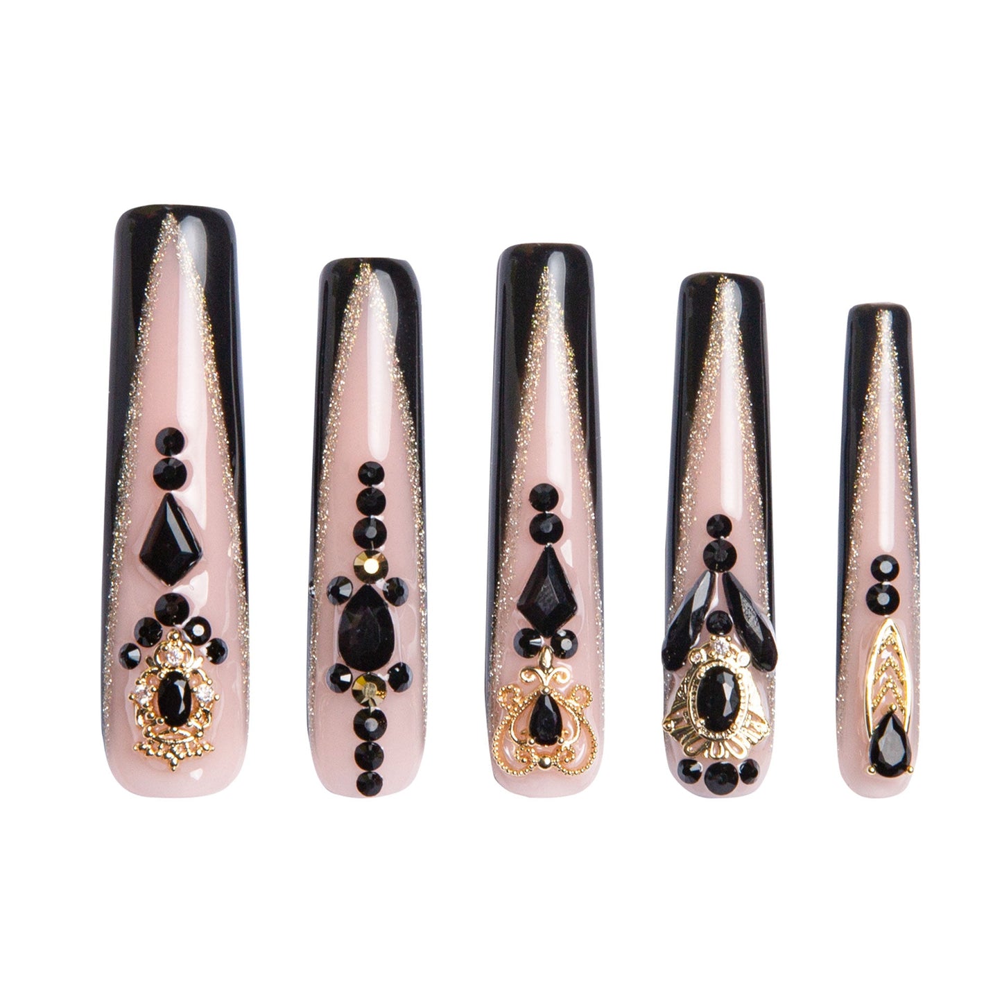 Obsidian Palace Black French Tip Handmade Nails H165