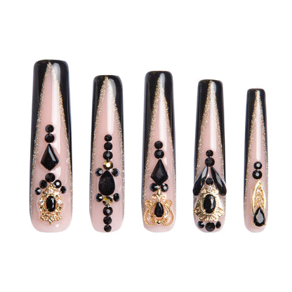 Obsidian Palace Black French Tip Handmade Nails H165