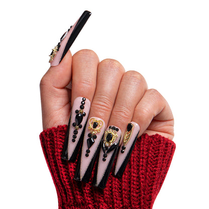 Obsidian Palace Black French Tip Handmade Nails H165