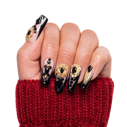 Obsidian Palace Black French Tip Handmade Nails H165