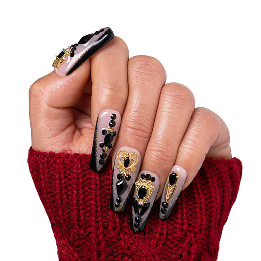 Obsidian Palace Black French Tip Handmade Nails H165