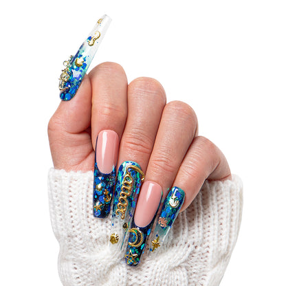Cancer Blue French Tip Handmade Nails H188