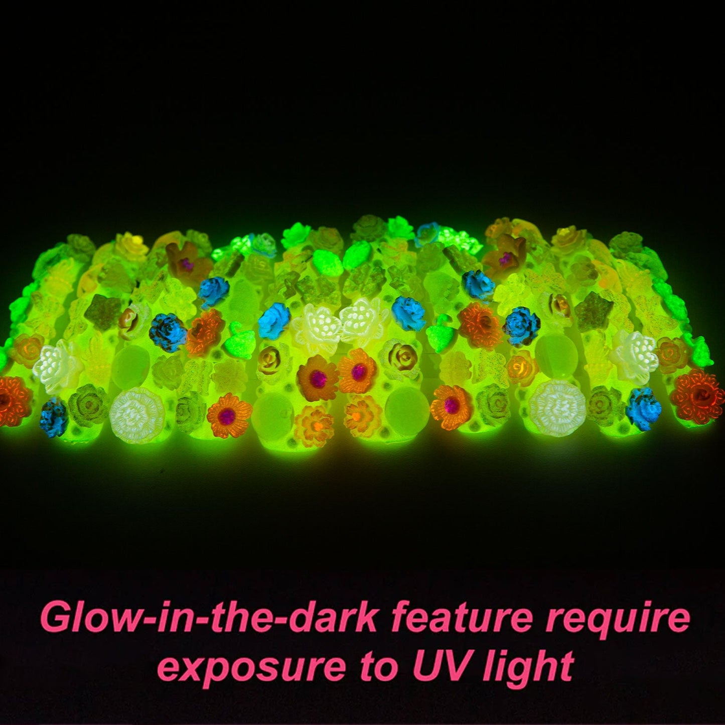 Green Glow Magic Handmade Nails GLOW IN THE DARK H219