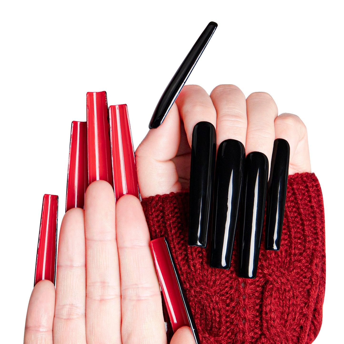 Red Sole Black and Red Handmade Nails H22